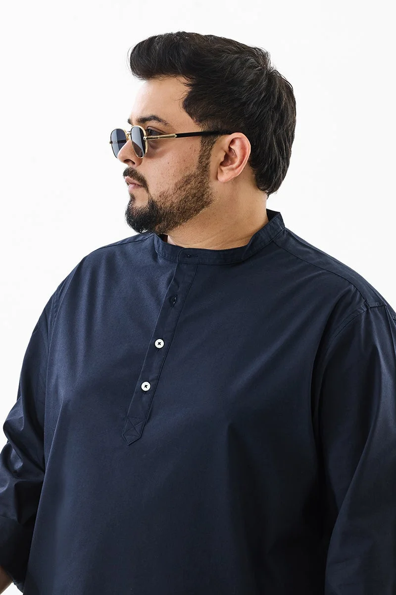 SNITCH Navy Regular Fit Stretch Plus Size Kurta Shirt for Men | Best Price UAE
