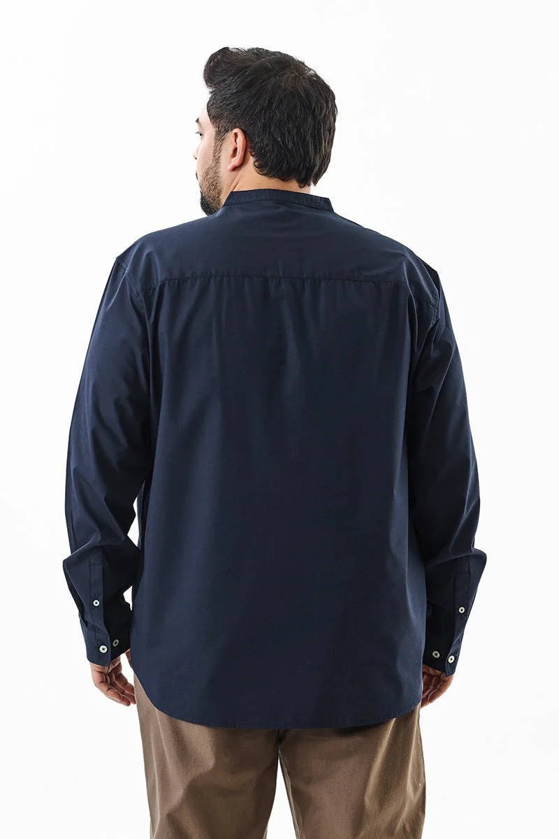 SNITCH Navy Regular Fit Stretch Plus Size Kurta Shirt for Men | Best Price UAE