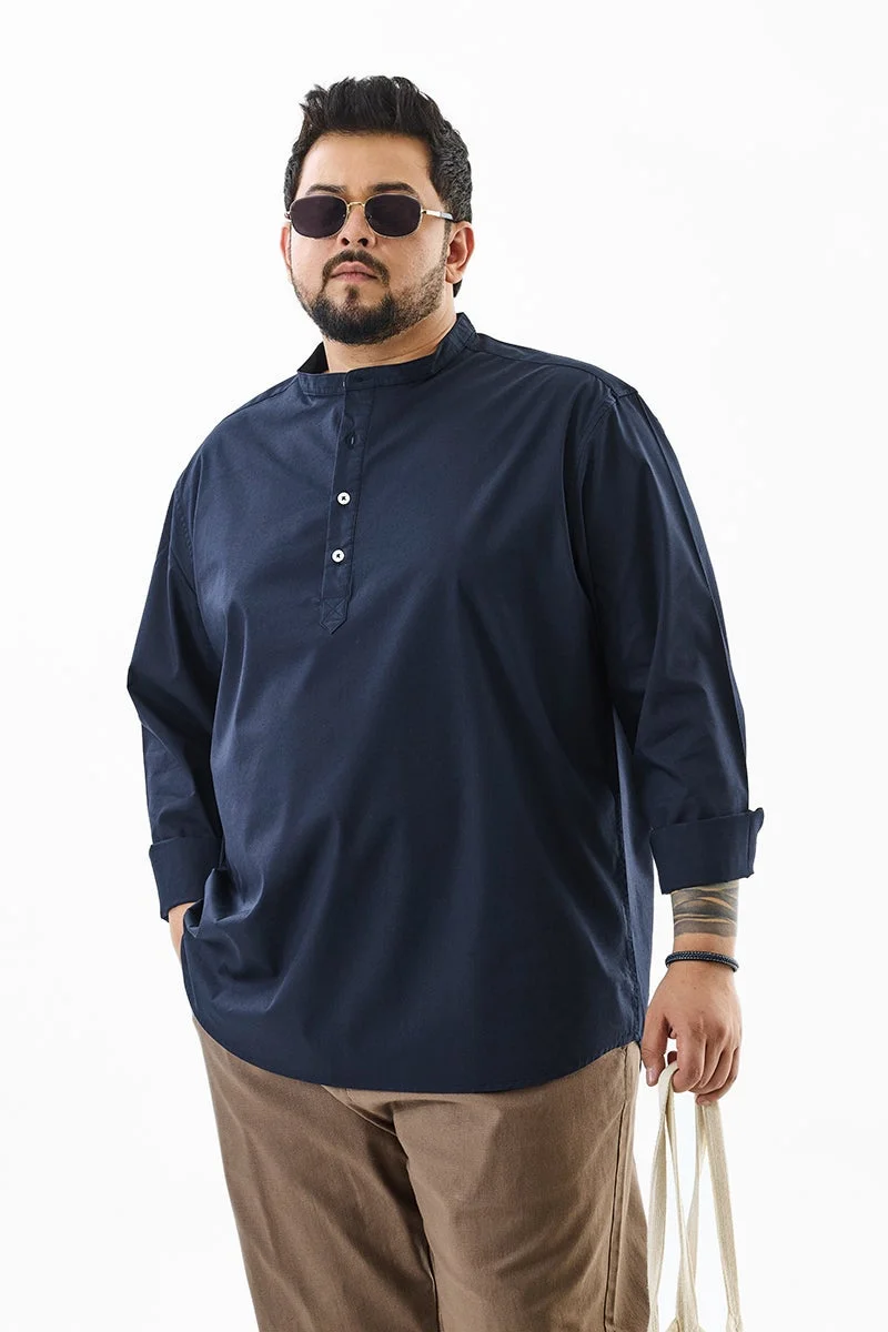 SNITCH Navy Regular Fit Stretch Plus Size Kurta Shirt for Men | Best Price UAE