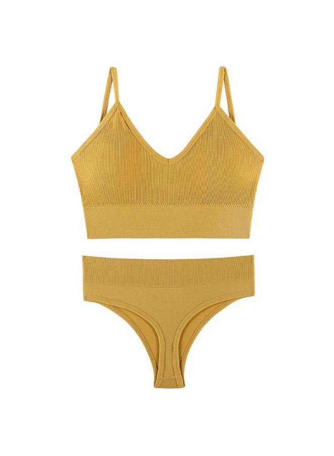 Cotton Female Underwear Set Short skin care kits Ribbed Brassiere Sexy Thong Low Waist Panties Women Seamless Bra Lingerie Set 
