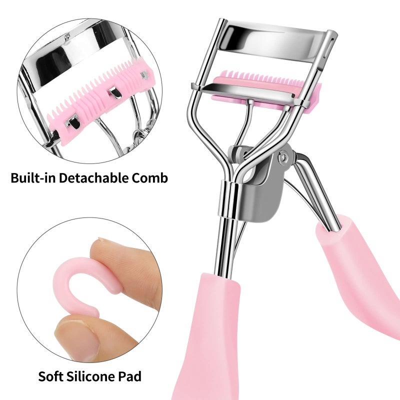 Zowor Eyelash Curler with Comb Fit All Eye Shape Curved Eyelash Curlers,Natural and Long Lasting Lash Curler for Women Make Up Gift(Pink) - Image 3