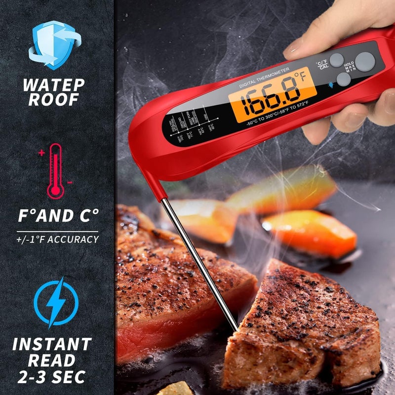 Niuta Meat Thermometer Digital, 1 Sec Instant Read, NIST Certified Accurate to ±0.5℉, Ultra Bright LED Screen, 100% Waterproof, Auto-Rotate, BBQ/Smoker/Candy, Valentines Gift, Red - Image 4