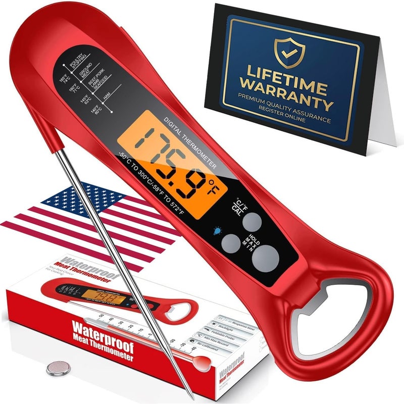 Niuta Meat Thermometer Digital, 1 Sec Instant Read, NIST Certified Accurate to ±0.5℉, Ultra Bright LED Screen, 100% Waterproof, Auto-Rotate, BBQ/Smoker/Candy, Valentines Gift, Red - Image 1