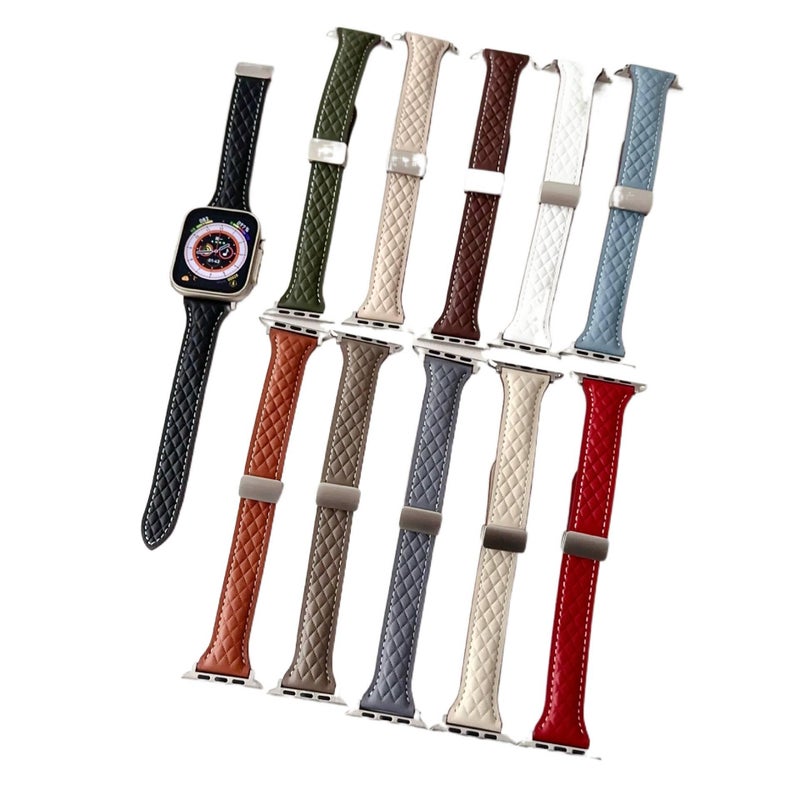 سوار ساعة ذكية سوار جلدي كلاسيكي متوافق باللون أبيض قابل للتعديل مع Apple Watch 38/40/41/42/44/45/49mm بملاءمة قابلة للتعديل وحزام بديل - Image 2