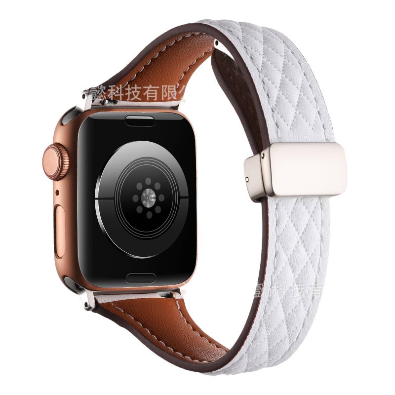 سوار ساعة ذكية سوار جلدي كلاسيكي متوافق باللون أبيض قابل للتعديل مع Apple Watch 38/40/41/42/44/45/49mm بملاءمة قابلة للتعديل وحزام بديل - Image 1