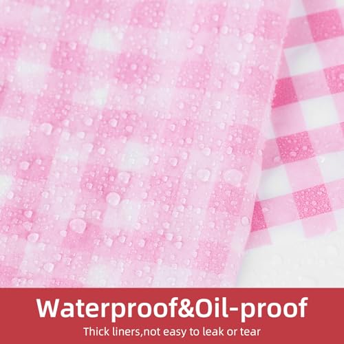SUCCEFORT 100 Pieces Wax Paper Sheets 7x7 Inch, Food Basket Liners Deli Wax Paper Sheets for Wrapping Bread Sandwiches Fries, Pink Checkered - Image 3