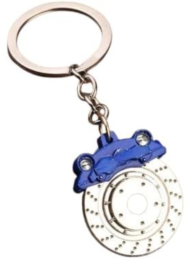 My souq store :Sporty Car Brake Disc Rotor Keychain - High-Quality Metal Keyring - Silver & blue - Image 1