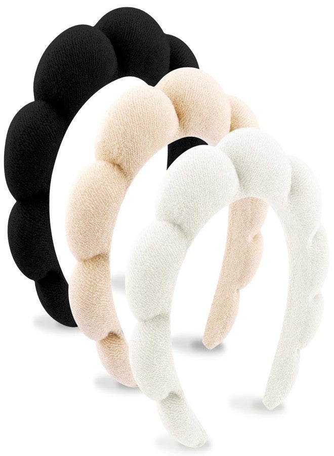 AOPRIE SPA Headbands for Washing Face Makeup Headbands with Bow Hair Band Women Facial Head Band Wrist Towel Wraps For Shower Face Mask Black White Beige, 3 Pack - Image 1