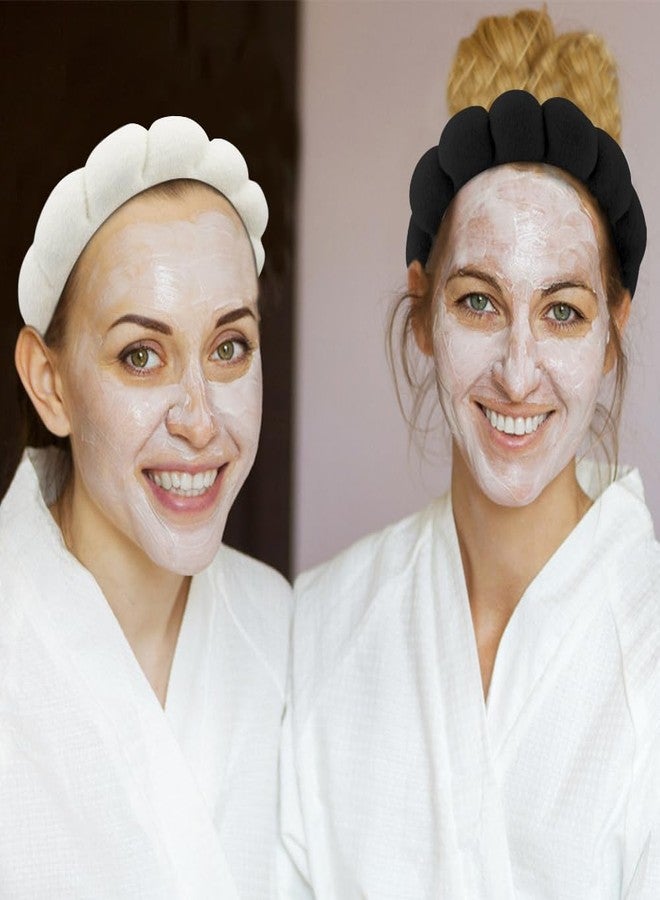 AOPRIE SPA Headbands for Washing Face Makeup Headbands with Bow Hair Band Women Facial Head Band Wrist Towel Wraps For Shower Face Mask Black White Beige, 3 Pack - Image 5