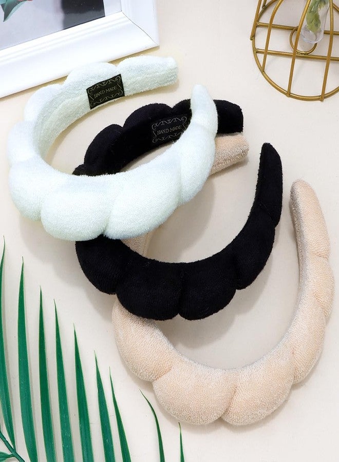 AOPRIE SPA Headbands for Washing Face Makeup Headbands with Bow Hair Band Women Facial Head Band Wrist Towel Wraps For Shower Face Mask Black White Beige, 3 Pack - Image 3
