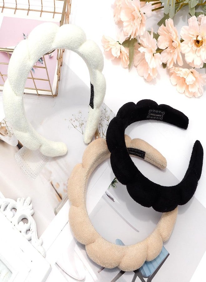 AOPRIE SPA Headbands for Washing Face Makeup Headbands with Bow Hair Band Women Facial Head Band Wrist Towel Wraps For Shower Face Mask Black White Beige, 3 Pack - Image 2