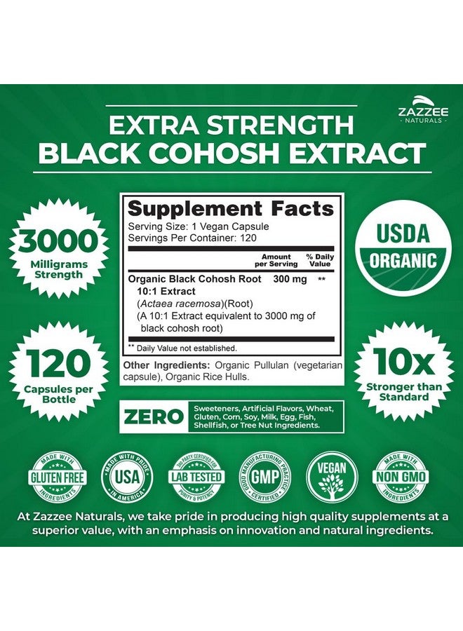 Zazzee USDA Organic Black Cohosh 10:1 Extract, 3000 mg Strength, 120 Vegan Capsules, 4 Month Supply, Standardized and Concentrated 10X Extract, 100% Vegetarian, All-Natural, Non-GMO, Made in The USA - Image 3