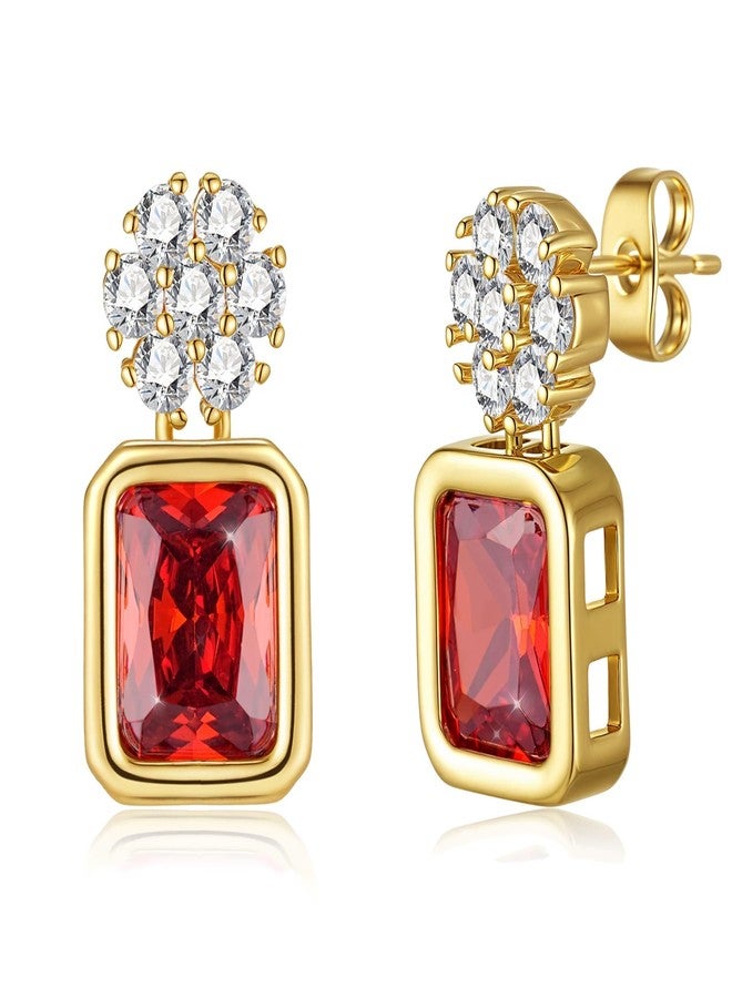 إيفيفك أقراط إيفيفيك النمساوية المرصعة بالكريستال على شكل زهرة مربعة للنساء، مطلية بالذهب عيار 14 قيراط، هدية مجوهرات (أحمر) - Image 1