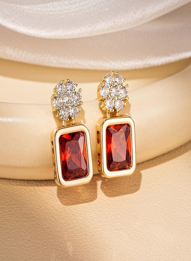 إيفيفك أقراط إيفيفيك النمساوية المرصعة بالكريستال على شكل زهرة مربعة للنساء، مطلية بالذهب عيار 14 قيراط، هدية مجوهرات (أحمر) - Image 3