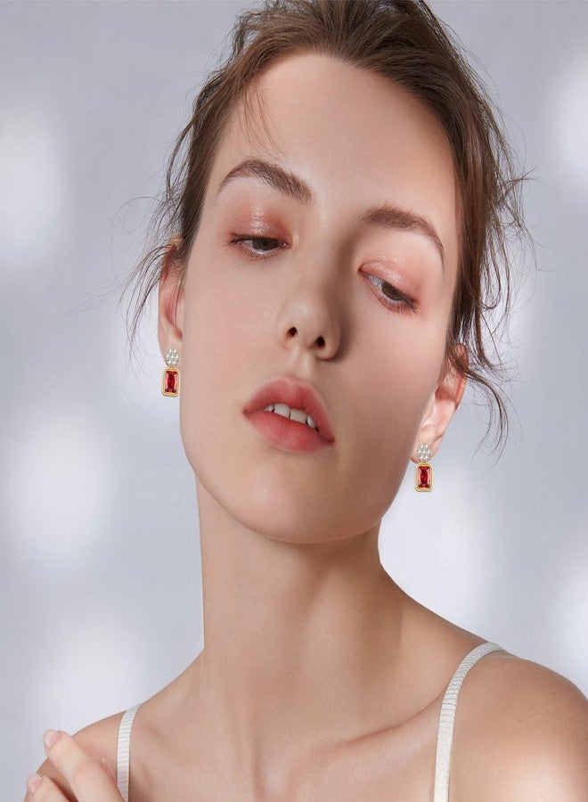 إيفيفك أقراط إيفيفيك النمساوية المرصعة بالكريستال على شكل زهرة مربعة للنساء، مطلية بالذهب عيار 14 قيراط، هدية مجوهرات (أحمر) - Image 2