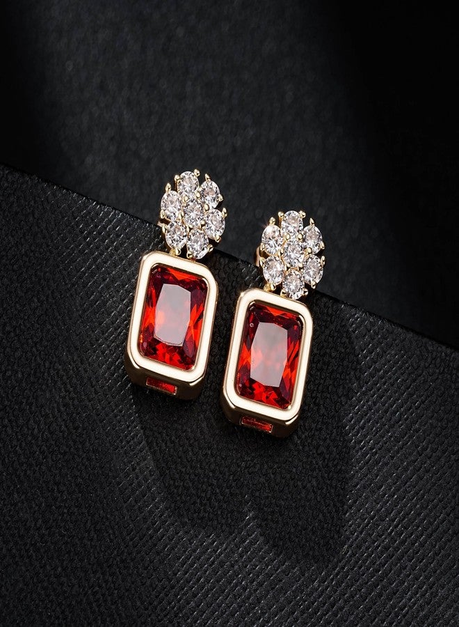 إيفيفك أقراط إيفيفيك النمساوية المرصعة بالكريستال على شكل زهرة مربعة للنساء، مطلية بالذهب عيار 14 قيراط، هدية مجوهرات (أحمر) - Image 4