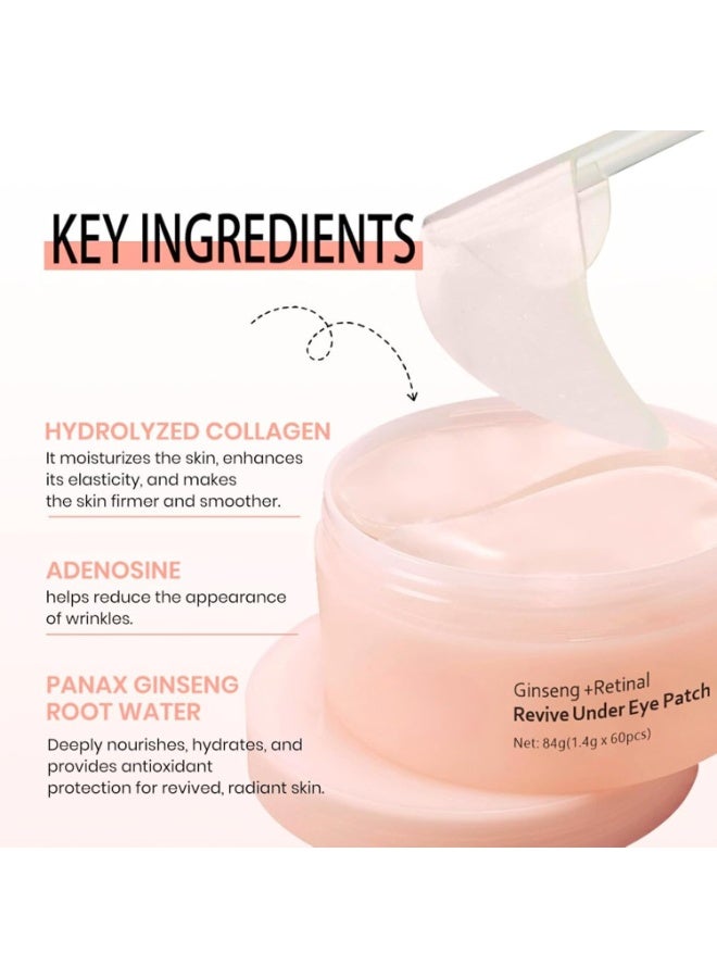 KOEC 60PCS Ginseng+Retinol Under Eye Masks for Puffy Eyes,Revive Under Eye Patches,Eye Patches for Dark Circles,Eye Bags Removal,Wrinkles,Niacinamide & Collagen,Revitalizing Eyes Care - Image 3