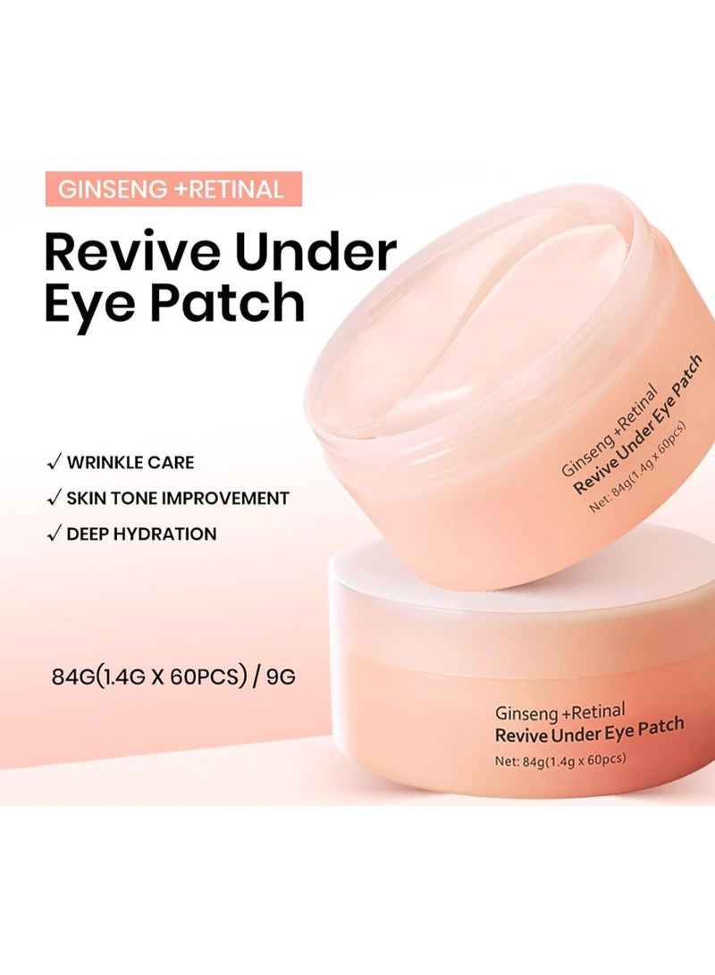 KOEC 60PCS Ginseng+Retinol Under Eye Masks for Puffy Eyes,Revive Under Eye Patches,Eye Patches for Dark Circles,Eye Bags Removal,Wrinkles,Niacinamide & Collagen,Revitalizing Eyes Care - Image 2