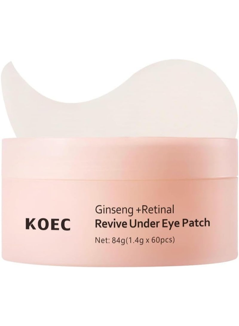 KOEC 60PCS Ginseng+Retinol Under Eye Masks for Puffy Eyes,Revive Under Eye Patches,Eye Patches for Dark Circles,Eye Bags Removal,Wrinkles,Niacinamide & Collagen,Revitalizing Eyes Care - Image 1