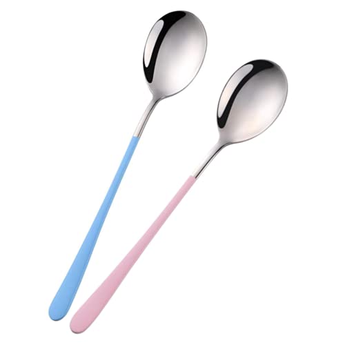 pepplo® 8 Inch Soup Spoons Stainless Steel, Round Head Soup Spoons, Modern Thick Long Handle SUS304 Korean Spoon, Dinner Metal Spoons for Soup, Grain,Dessert,Milk,Tea,Coffee, Set of 2(Silver) - Image 1