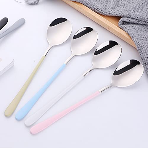 pepplo® 8 Inch Soup Spoons Stainless Steel, Round Head Soup Spoons, Modern Thick Long Handle SUS304 Korean Spoon, Dinner Metal Spoons for Soup, Grain,Dessert,Milk,Tea,Coffee, Set of 2(Silver) - Image 4