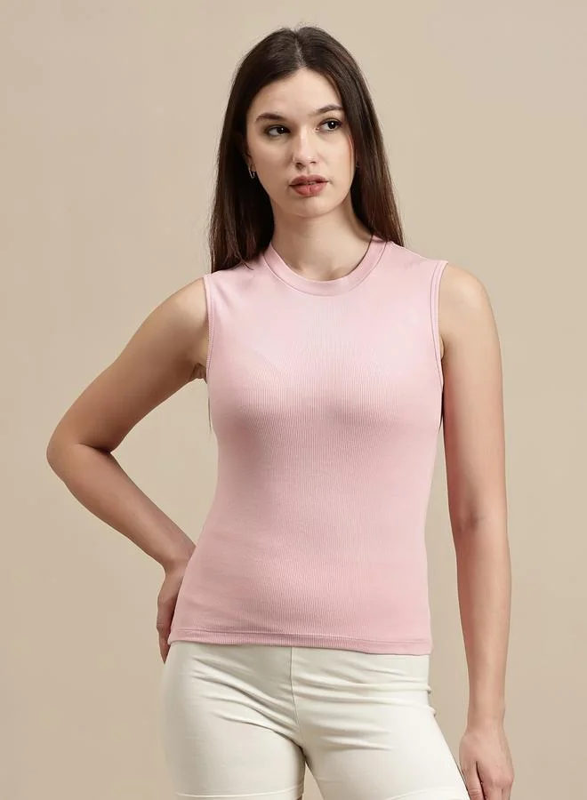 ECOLORE Pink Ribbed Sleeveless Top