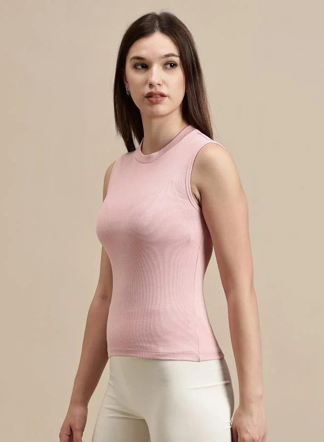 ECOLORE Pink Ribbed Sleeveless Top