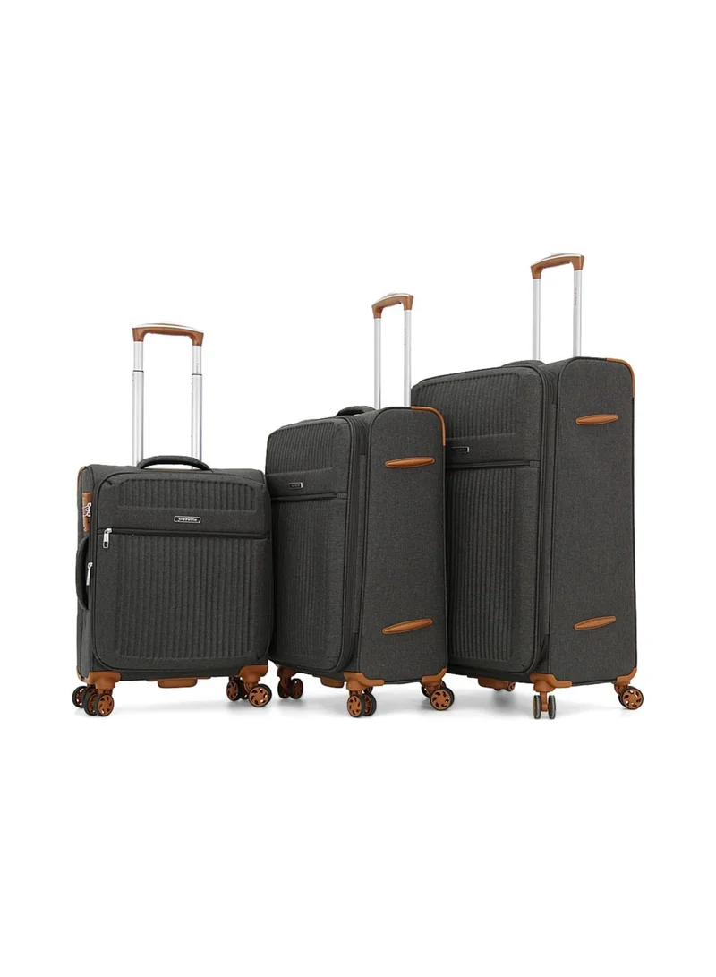 ترافلايت softside luggage trolley bag 3 pieces set,grey (s-20",m-24",l-28")