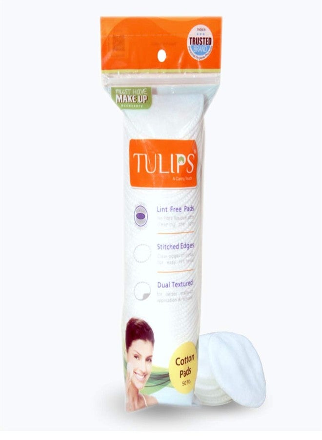 Tulips 50 Round Facial Cotton Pads in a Ziplock Bag (Pack of 1); Made from 100% Pure Soft Cotton, Best for Applying & Removing Makeup, safe for sensitive Skin - Image 1
