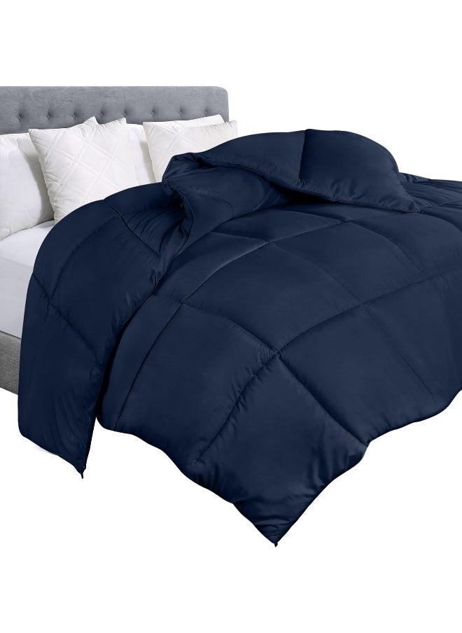 Comforter Duvet Insert - Quilted Comforter With Corner Tabs - Box Stitched Down Alternative Comforter (Twin, Navy)