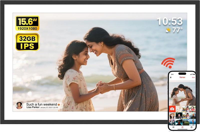 akimart 15.6 Inch Large Digital Photo Frame, Digital Picture Frame WiFi, IPS HD Touch Screen 32GB Storage Photo Frame with Auto-Rotate Instant Share Photo/Video Sharing via Frameo App, Gift for Mom - Image 1