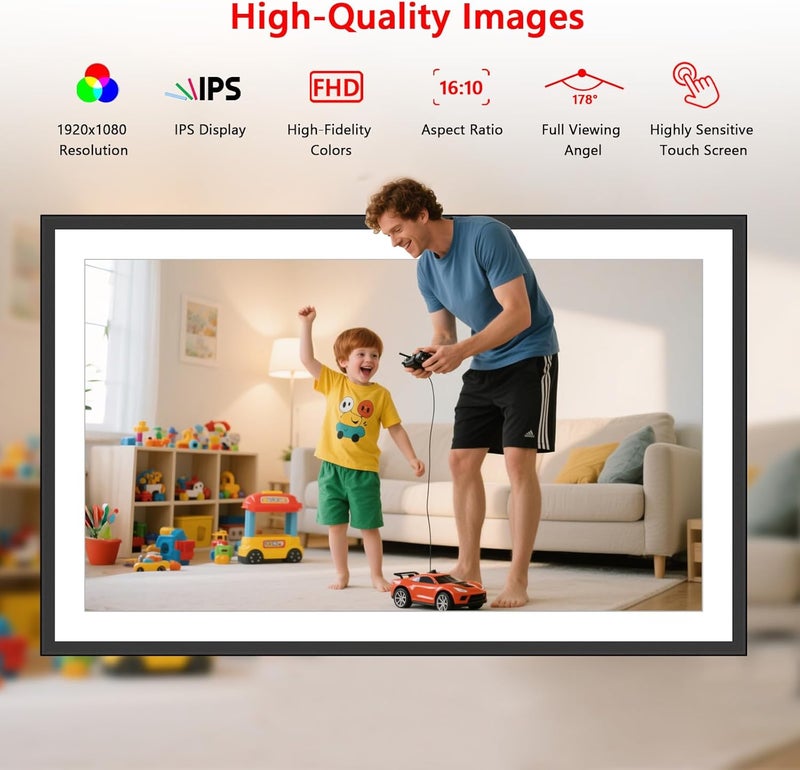 akimart 15.6 Inch Large Digital Photo Frame, Digital Picture Frame WiFi, IPS HD Touch Screen 32GB Storage Photo Frame with Auto-Rotate Instant Share Photo/Video Sharing via Frameo App, Gift for Mom - Image 3
