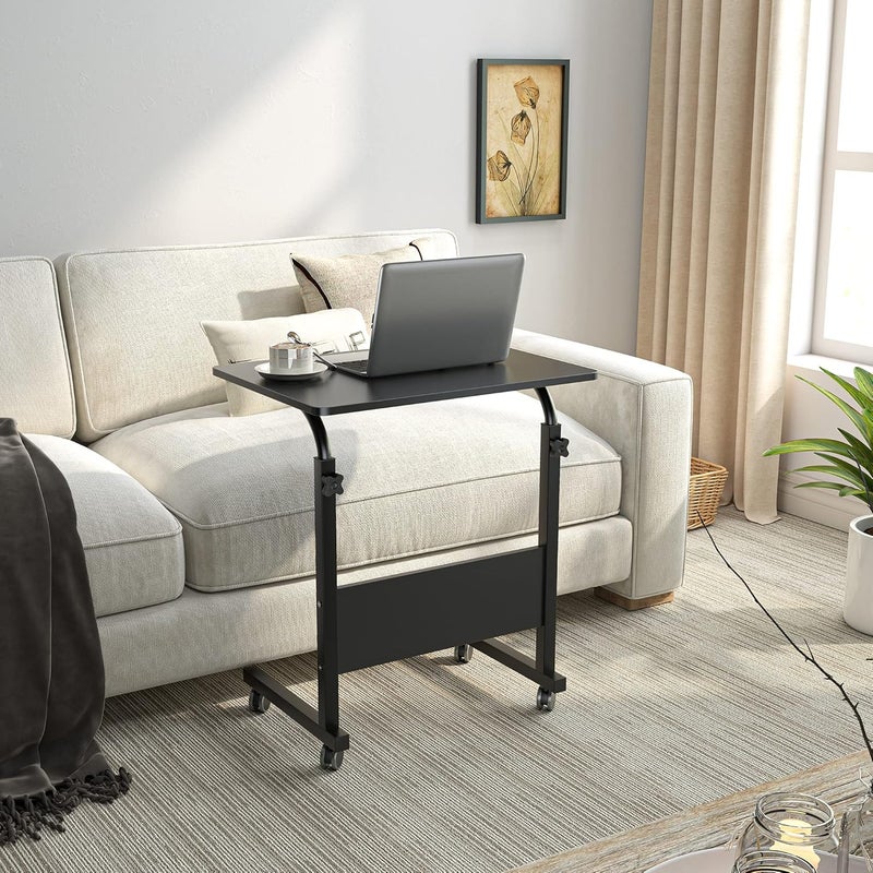 sogesfurniture طاولة جانبية متنقلة من مقاس 23.6 بوصة مع عجلات لوحية، مكتب كمبيوتر محمول متنقل قابل للتعديل، حامل كمبيوتر محمول متحرك للسرير وا��أريكة، أسود BHUS-05-1-60BK - Image 4