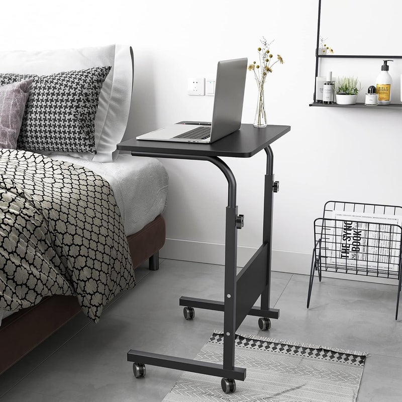 sogesfurniture طاولة جانبية متنقلة من مقاس 23.6 بوصة مع عجلات لوحية، مكتب كمبيوتر محمول متنقل قابل للتعديل، حامل كمبيوتر محمول متحرك للسرير وا��أريكة، أسود BHUS-05-1-60BK - Image 2
