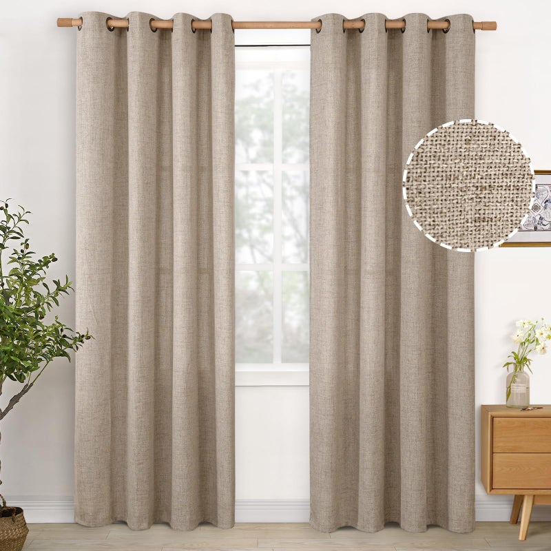 YoungsTex Oatmeal Linen Curtains 84 lnches Length 2 Panels for Living Room, Burlap Semi Sheer Drapes with Bronze Grommet Light Filtering Window Treatments for Bedroom Farmhouse, 52 X 84 Inch - Image 1