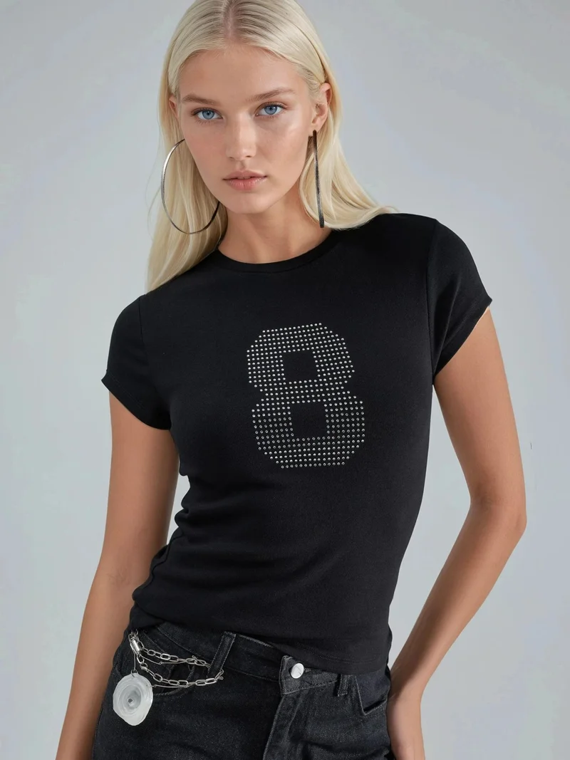 Busem BUSEM Short Sleeve Stretch Knit T-Shirt with Stone Detail