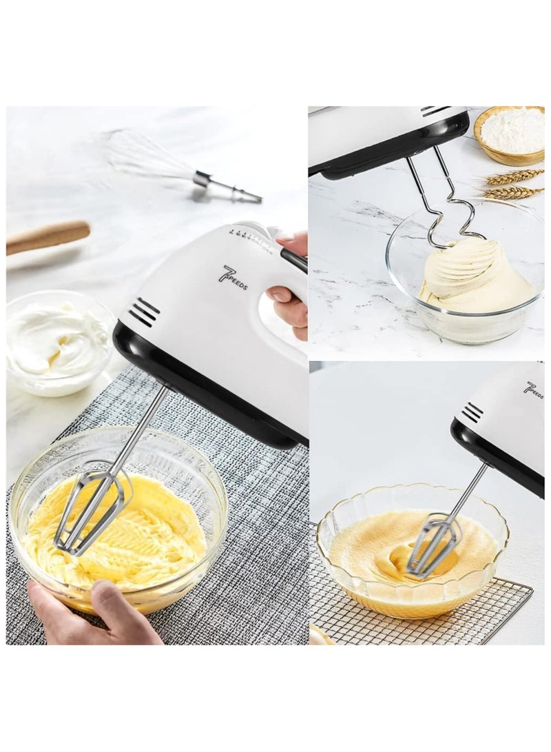 7-Speed Hand Mixer 260W, BW-133 White, Electric Mixer Professional Handheld Food Collection Hand Mixer For Baking - 7 Speed Function Includes Stainless Steel Beaters  Dough Hooks  Wire Rods, 7 Speed - Image 5