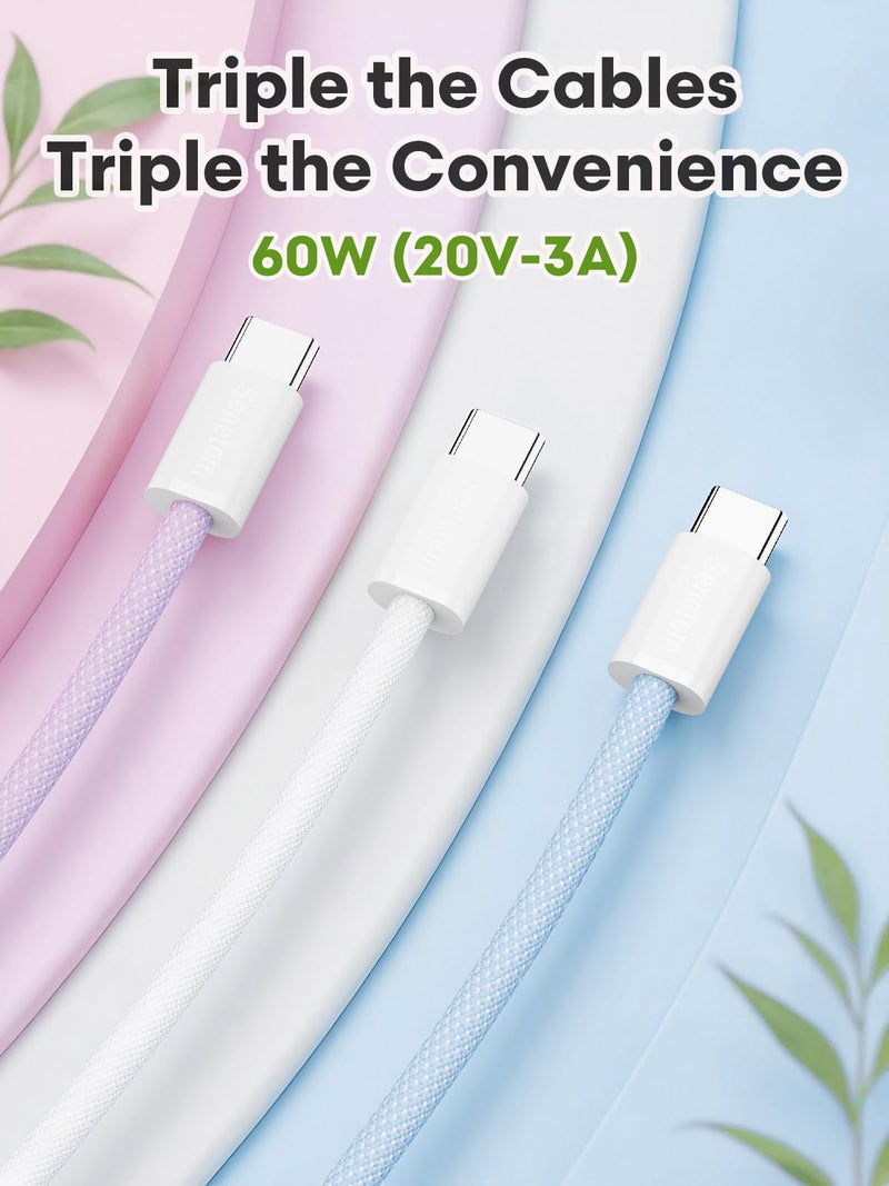 Senetem USBC to USB C Cable 10FT 3-Pack 60W (20V/3A), Type C to C Long Charger Cord Fast Charging for iPhone 15 16 Pro Max Plus, Samsung Galaxy S24/S23 S22, MacBook/iPad/Pixel/Apple/Android USB-C - Image 4