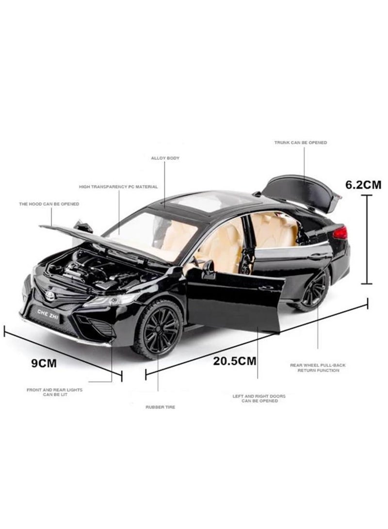 Miniature Replica Car Model 1:24 for Toyota Camry Friction Power Model Car Sound Light Pull Back Model Car Gift Collection Display Scale Die-cast Vehicle(Black) - Image 2