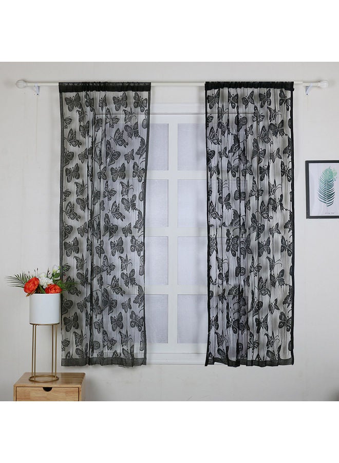 NIBEMINENT 2-Piece Butterfly Pattern Curtain Set Black 100x200cm - Image 1