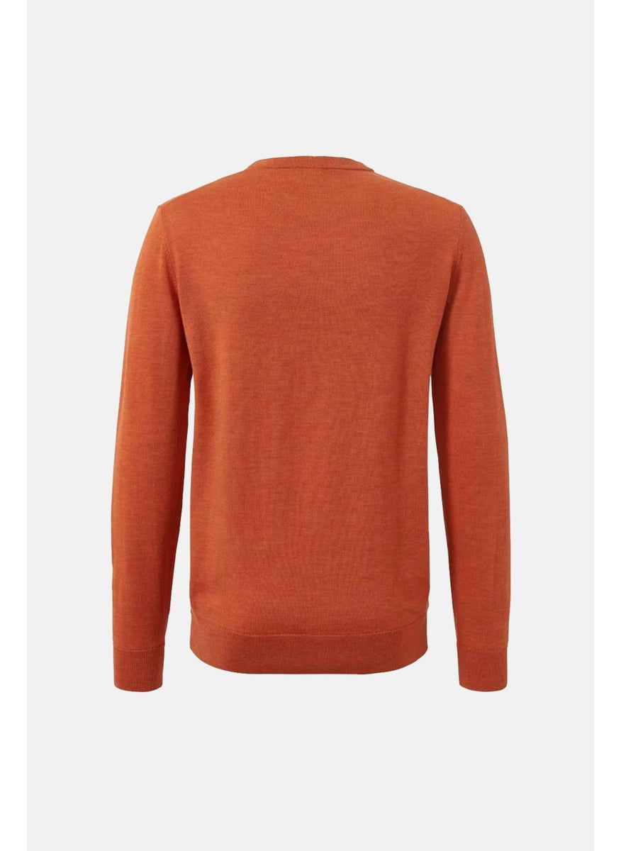 Tchibo - Men Crew Neck Textured Long Sleeve Sweater, Pumpkin Orange - Image 1
