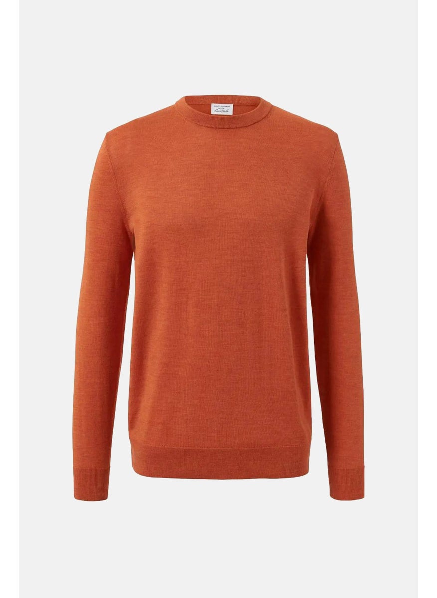 Tchibo - Men Crew Neck Textured Long Sleeve Sweater, Pumpkin Orange - Image 1