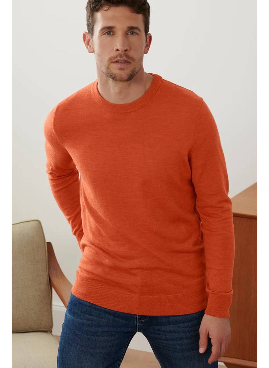Tchibo - Men Crew Neck Textured Long Sleeve Sweater, Pumpkin Orange - Image 1