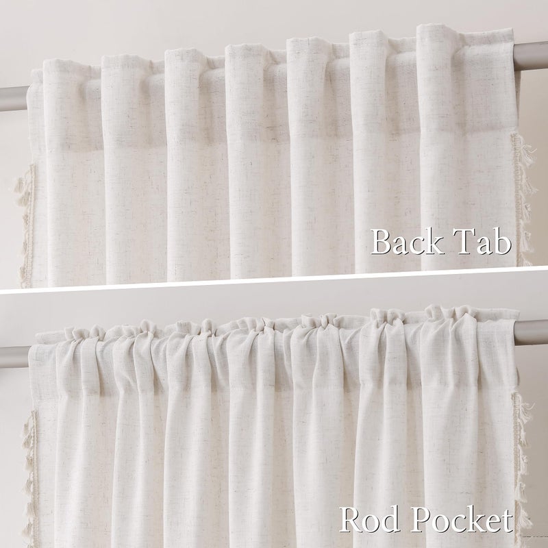 SPWIY Natural Boho Linen Curtains 84 Inches Long 2 Panels Cream Beige Semi Sheer Curtains Tassel Rod Pocket Back Tab Top Light Filtering Neutral Farmhouse Curtain for Living Room Bedroom 38x84 - Image 4