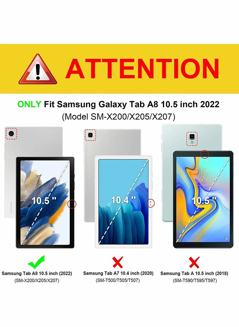 Samsung Galaxy Tab A8 Case 10.5 Inch 2022 Model SMX200 X205 X207 Slim Shockproof Cover with Transparent Back Auto Wake Sleep Navy Blue