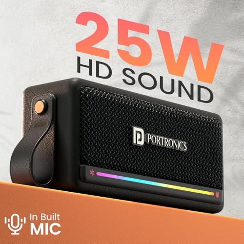 Portronics Harmony Mini 25W HD Premium Portable Bluetooth Speaker with Subwoofer, EQ Adjustment, 6 Hours Playtime, in-Built Mic,TWS Mode,RGB Lights, Bluetooth V5.3, Type C Fast Charging(Black) - Image 2