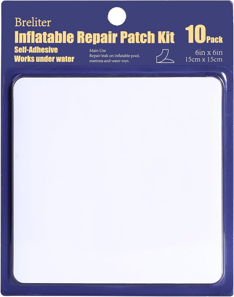 Breliter Inflatable Patch Repair Kit - Waterproof TPU Pool Repair Tape, Heavy Duty Repair Patch for Air Mattress, Bounce House, Inflatable Toys, Tent, Swimming Ring - 10 Packs of 6in x 6in, Square - Image 1