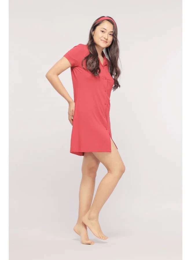 NeceSera Romantic Red Lace Button Down Dress