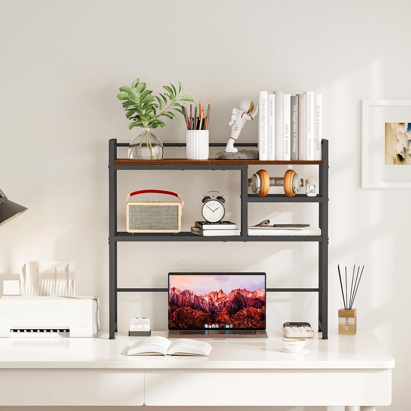 Snughome 31.9" Desk Shelf, Desktop Organizer Shelf, Desk Hutch Dorm, 3-Tier Desk Display Rack, Desktop Bookshelf, Multipurpose Wood Desk Organizer Storage Rack for Home Office Dorm - Image 3