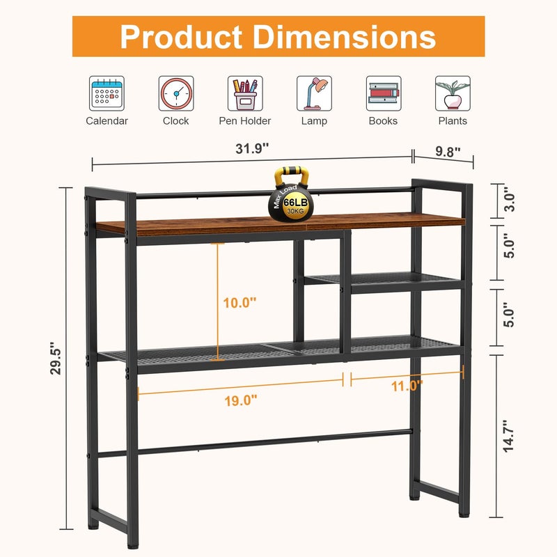 Snughome 31.9" Desk Shelf, Desktop Organizer Shelf, Desk Hutch Dorm, 3-Tier Desk Display Rack, Desktop Bookshelf, Multipurpose Wood Desk Organizer Storage Rack for Home Office Dorm - Image 4